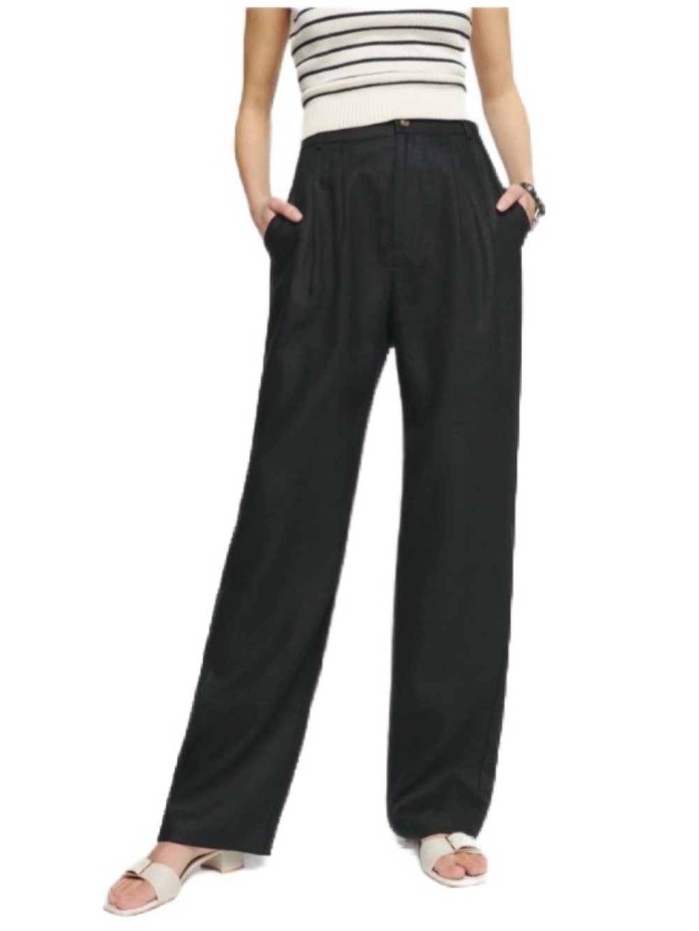 Reformation Mason Linen Black Wide Leg Unlined Trousers Size 2